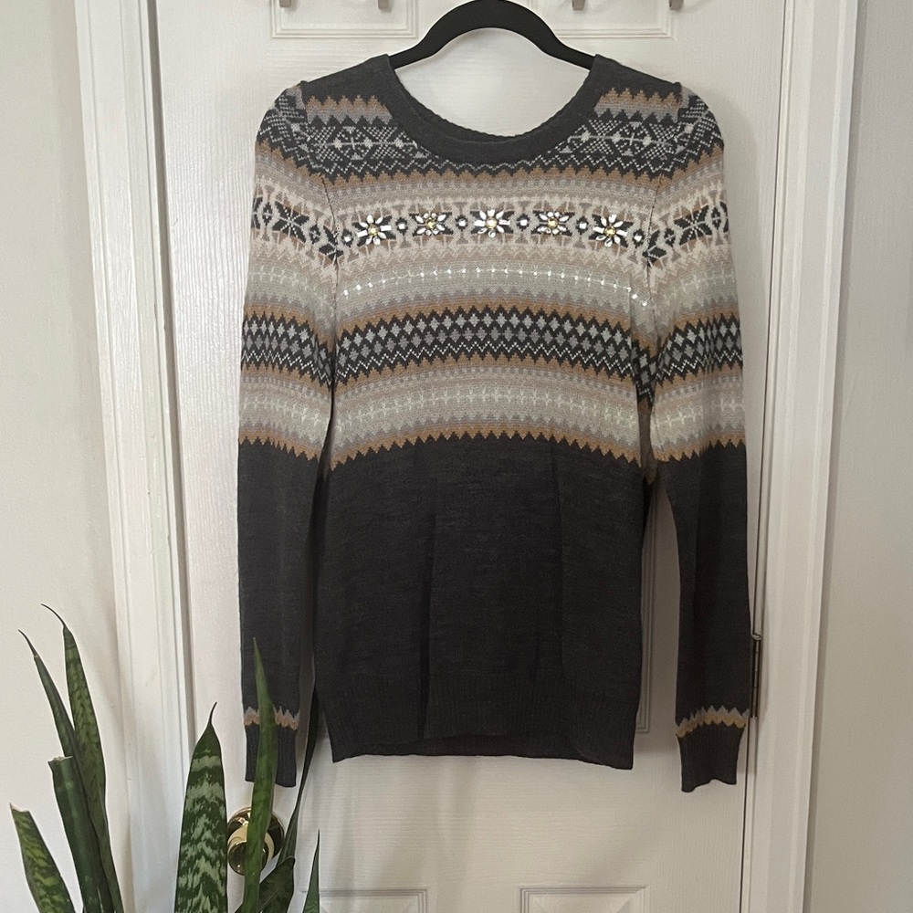 The Limited Women’s Crewneck Sweater - Gray, Cream, and Brown tones